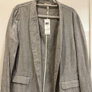 Eileen Fisher Gray striped Women's Blazer size large; organic cotton and linen